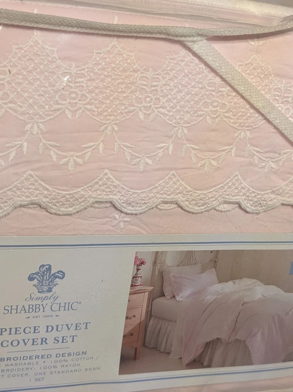 Simply Shabby Chic Pale Pink Embroidered Twin Duvet Cover Set